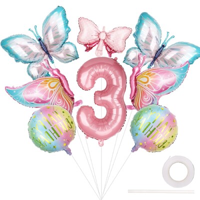 8db Óriás nagy pillangó boldog születésnapot dekoráció masni fólia lufi készlet pillangó témájú parti dekoráció gyereklányok születésnapjára