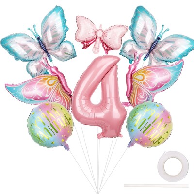 8db Óriás nagy pillangó boldog születésnapot dekoráció masni fólia lufi készlet pillangó témájú parti dekoráció gyereklányok születésnapjára