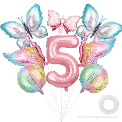 8db Óriás nagy pillangó boldog születésnapot dekoráció masni fólia lufi készlet pillangó témájú parti dekoráció gyereklányok születésnapjára