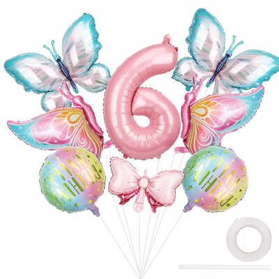 8db Óriás nagy pillangó boldog születésnapot dekoráció masni fólia lufi készlet pillangó témájú parti dekoráció gyereklányok születésnapjára