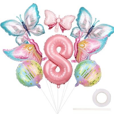 8db Óriás nagy pillangó boldog születésnapot dekoráció masni fólia lufi készlet pillangó témájú parti dekoráció gyereklányok születésnapjára