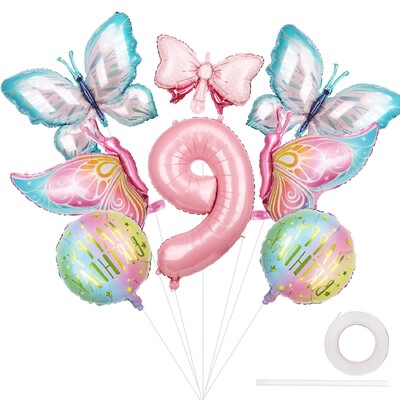 8db Óriás nagy pillangó boldog születésnapot dekoráció masni fólia lufi készlet pillangó témájú parti dekoráció gyereklányok születésnapjára