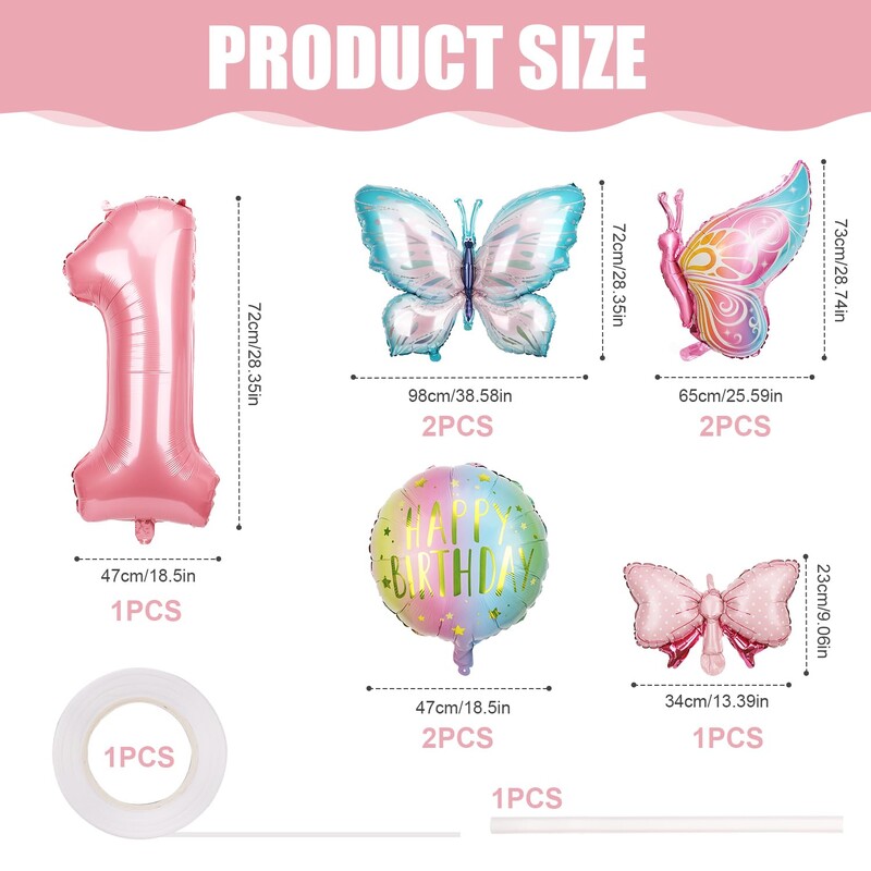 8db Óriás nagy pillangó boldog születésnapot dekoráció masni fólia lufi készlet pillangó témájú parti dekoráció gyereklányok születésnapjára
