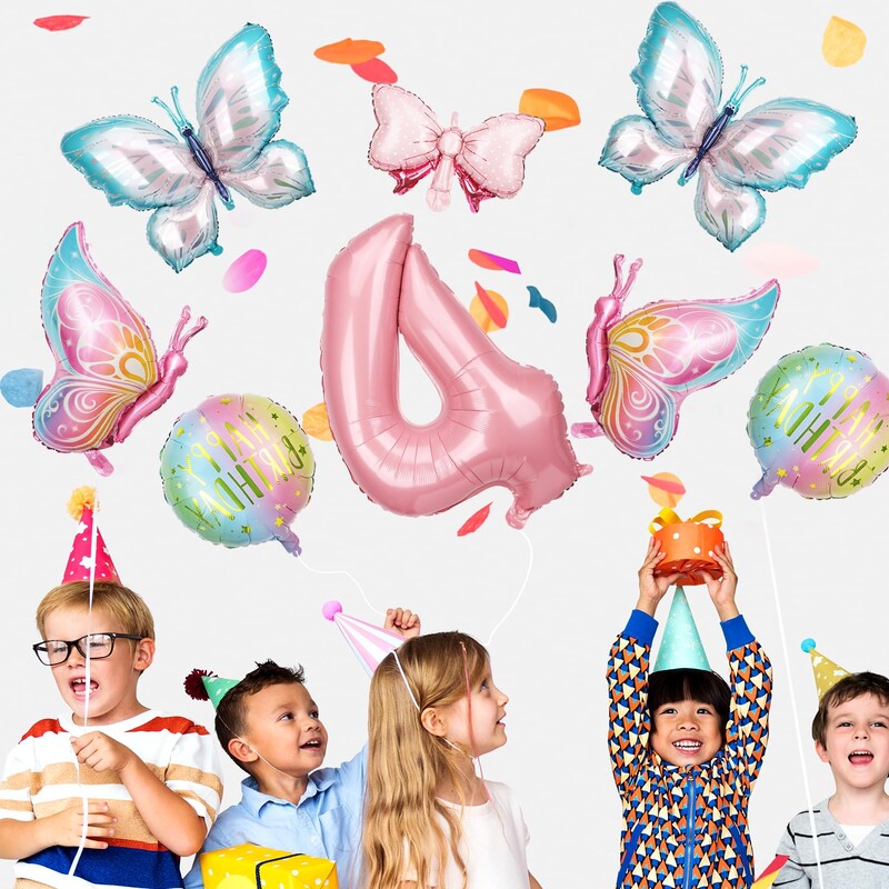 8db Óriás nagy pillangó boldog születésnapot dekoráció masni fólia lufi készlet pillangó témájú parti dekoráció gyereklányok születésnapjára