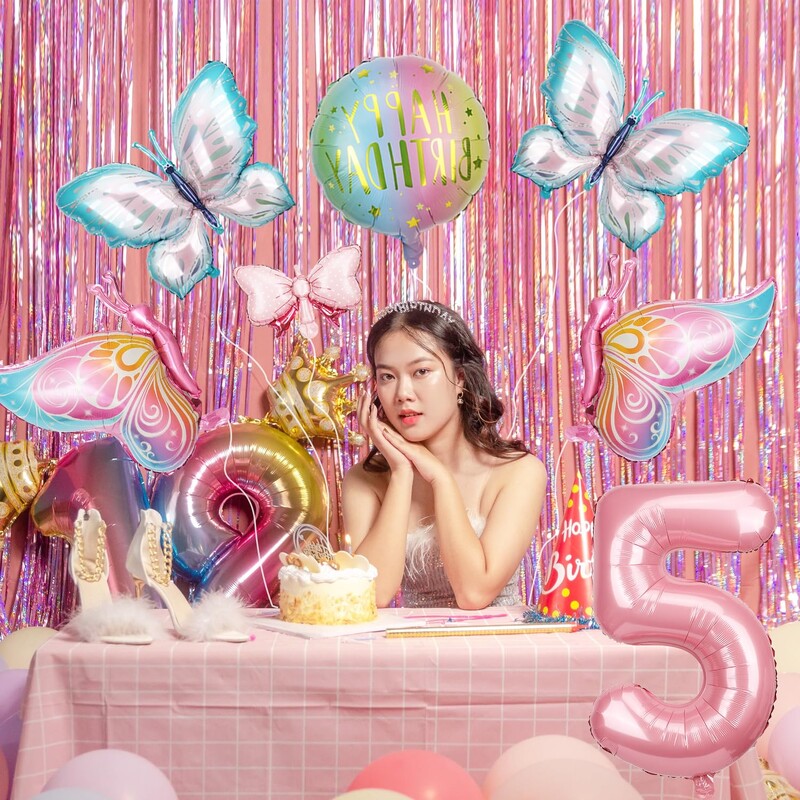 8db Óriás nagy pillangó boldog születésnapot dekoráció masni fólia lufi készlet pillangó témájú parti dekoráció gyereklányok születésnapjára