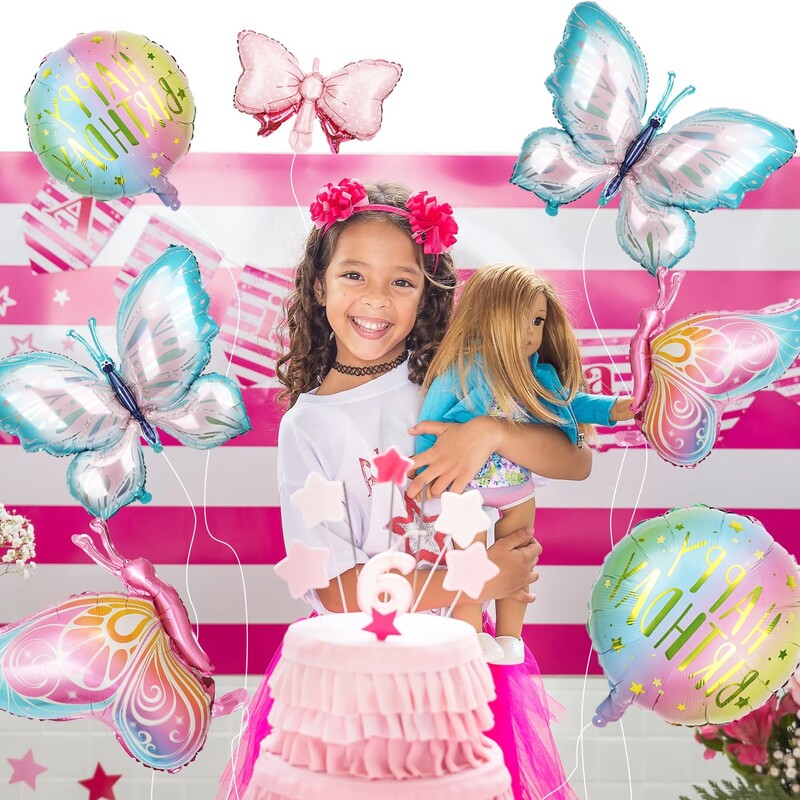 8db Óriás nagy pillangó boldog születésnapot dekoráció masni fólia lufi készlet pillangó témájú parti dekoráció gyereklányok születésnapjára