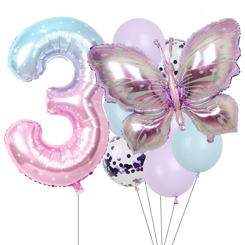 9gab purpursarkani tauriņu baloni 38 collu zvaigžņotās debess balons ar numuru balons bērniem zēniem meitenēm dzimšanas dienas ballīšu dekorācijas bērnu šova ballīšu dekors