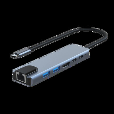 Hub USB C 4K@60Hz, Adaptor multiport Hub USB C 6-în-1 cu 2 porturi USB/1 HDMI, tip c/PD/RJ45, dongle USB C pentru tabletă laptop I