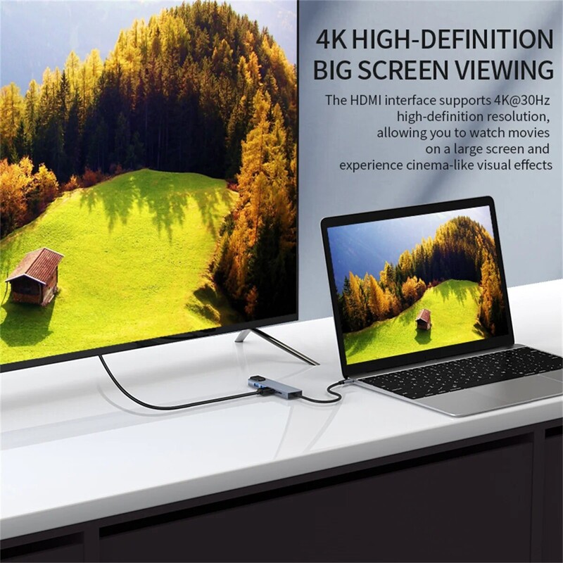 Hub USB C 4K@60Hz, Adaptor multiport Hub USB C 6-în-1 cu 2 porturi USB/1 HDMI, tip c/PD/RJ45, dongle USB C pentru tabletă laptop I