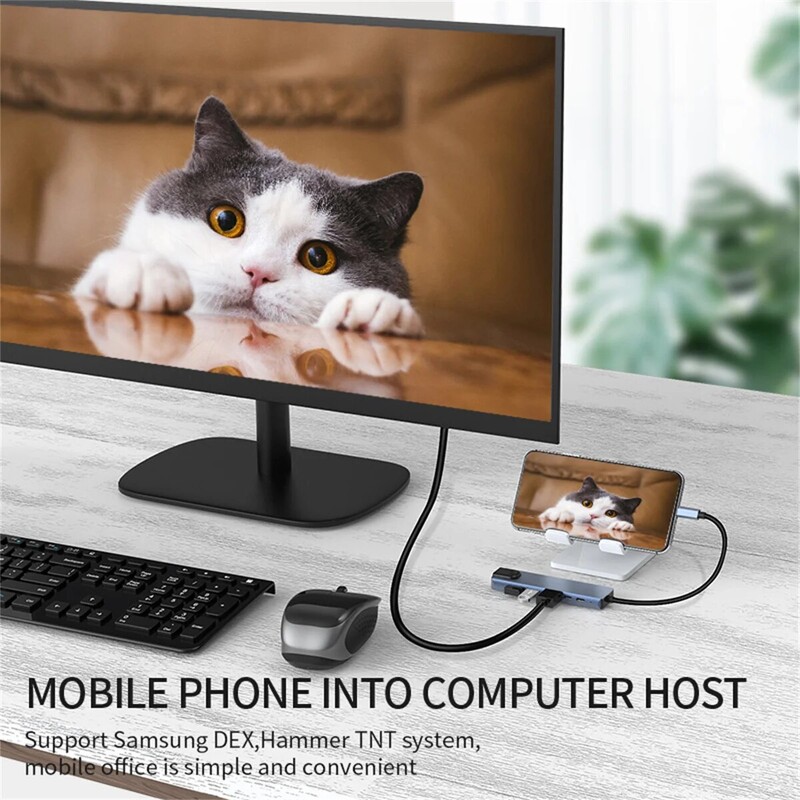 Hub USB C 4K@60Hz, Adaptor multiport Hub USB C 6-în-1 cu 2 porturi USB/1 HDMI, tip c/PD/RJ45, dongle USB C pentru tabletă laptop I