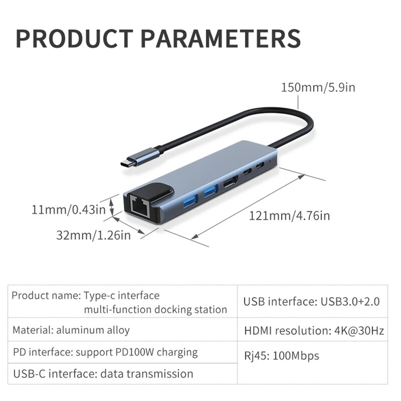 Hub USB C 4K@60Hz, Adaptor multiport Hub USB C 6-în-1 cu 2 porturi USB/1 HDMI, tip c/PD/RJ45, dongle USB C pentru tabletă laptop I