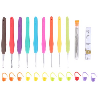 Nėrimo kabliukų rinkinys, 9 vnt aliuminio mezgimo adatų rinkinys, minkšta rankena su matavimo juostos dygsnio žymekliais ir siuvimo adatomis