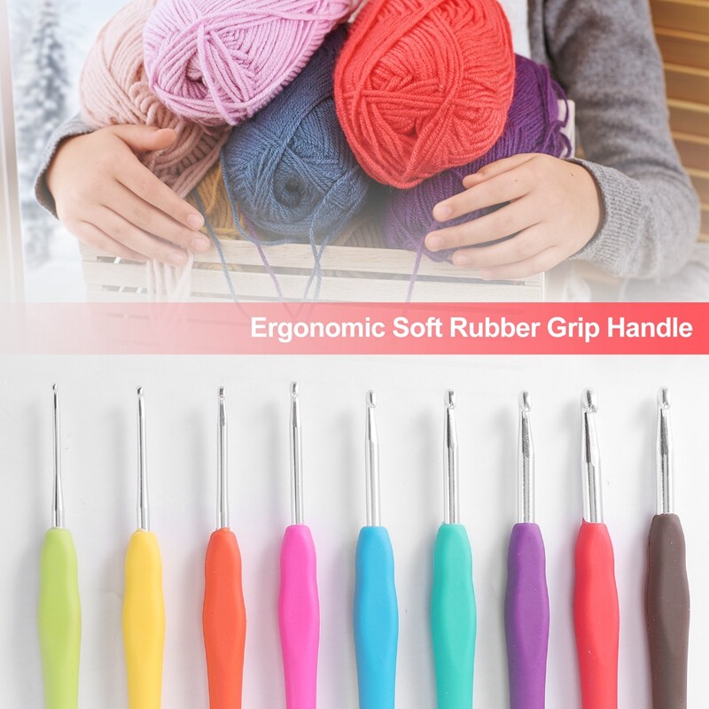 Nėrimo kabliukų rinkinys, 9 vnt aliuminio mezgimo adatų rinkinys, minkšta rankena su matavimo juostos dygsnio žymekliais ir siuvimo adatomis