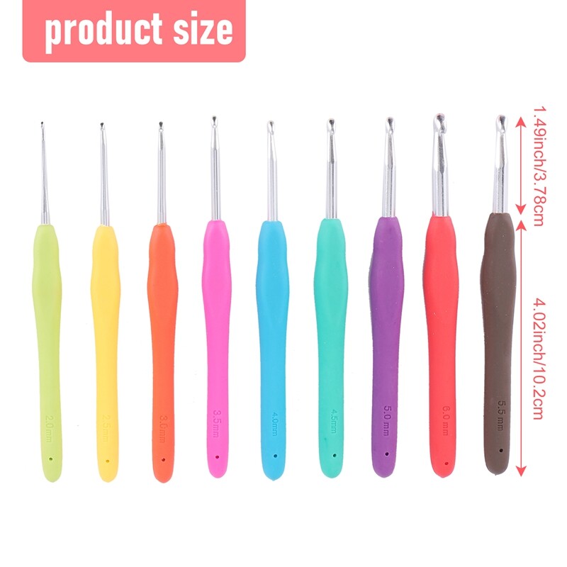 Nėrimo kabliukų rinkinys, 9 vnt aliuminio mezgimo adatų rinkinys, minkšta rankena su matavimo juostos dygsnio žymekliais ir siuvimo adatomis