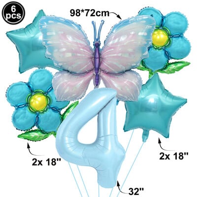 Pillangó léggömb szett 32/40 hüvelykes szám léggömb hercegnő kerti dekoráció lány tündér születésnapi parti léggömb