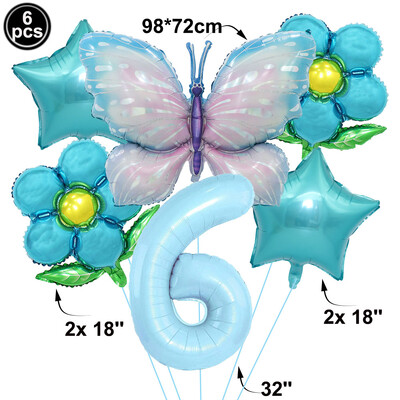 Pillangó léggömb szett 32/40 hüvelykes szám léggömb hercegnő kerti dekoráció lány tündér születésnapi parti léggömb