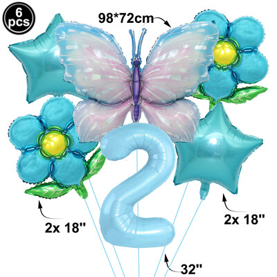 Pillangó léggömb szett 32/40 hüvelykes szám léggömb hercegnő kerti dekoráció lány tündér születésnapi parti léggömb