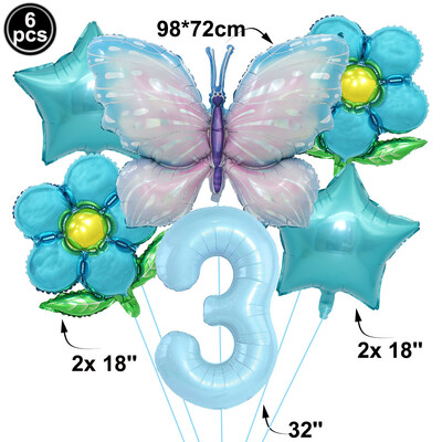 Pillangó léggömb szett 32/40 hüvelykes szám léggömb hercegnő kerti dekoráció lány tündér születésnapi parti léggömb