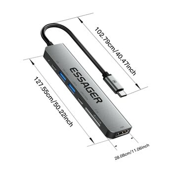 Essager 7 в 1 USB тип C хъб PD60W сплитер за бързо зареждане лаптоп HDMI високоскоростен сплитер 5Gbps за компютър USB 3.2 Gen1 2.0 портове