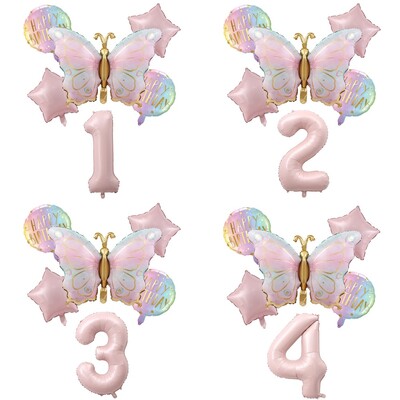 Rozā tauriņa 40 collu numura balonu komplekts Gradients Daudz laimes dzimšanas dienā Baby Shower Decor Hēlija balons Dzimšanas dienas ballīte Kāzu globusi