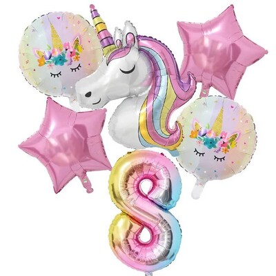1 set de baloane cu unicorn curcubeu de 32 inch cu numere de baloane din folie pentru primii copii cu tema de unicorn, decorațiuni pentru petrecerea de naștere, globuri pentru baby shower