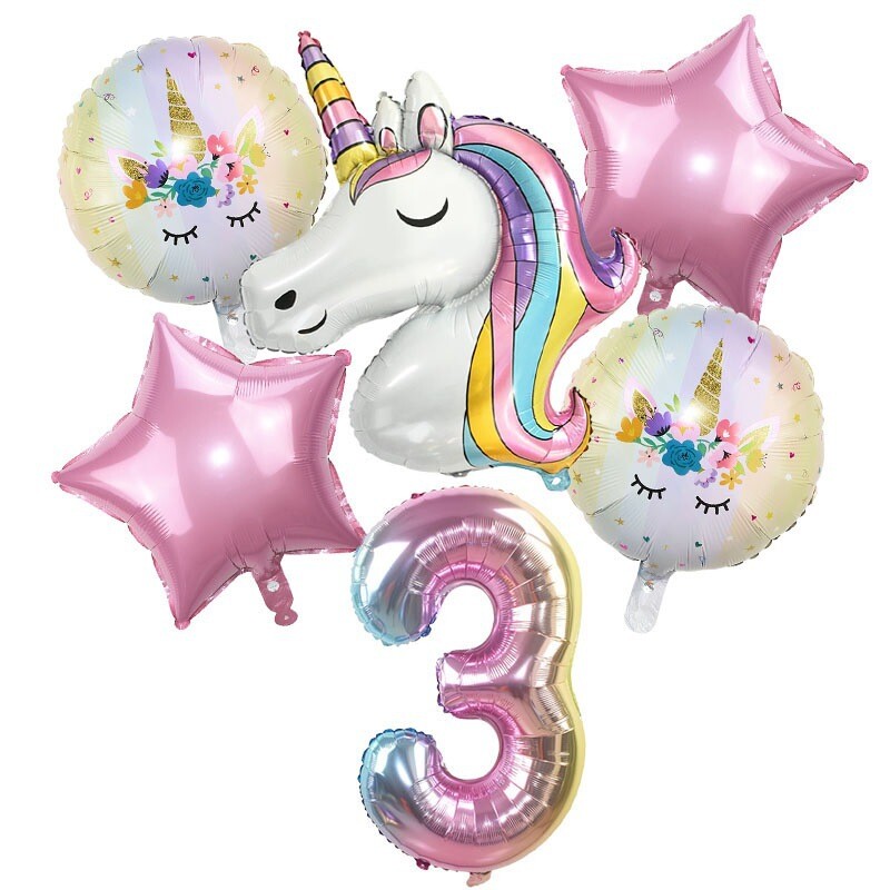 1 set de baloane cu unicorn curcubeu de 32 inch cu numere de baloane din folie pentru primii copii cu tema de unicorn, decorațiuni pentru petrecerea de naștere, globuri pentru baby shower