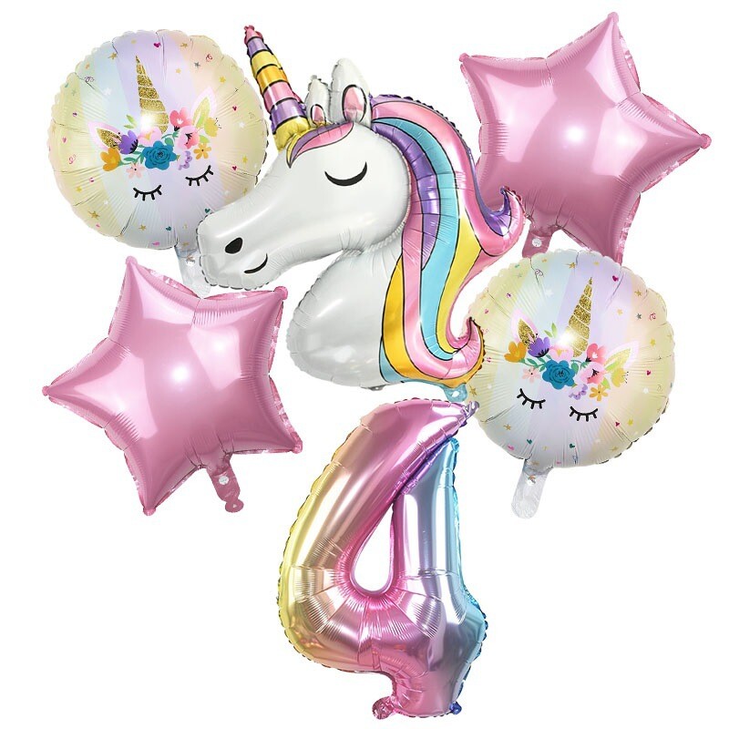 1 set de baloane cu unicorn curcubeu de 32 inch cu numere de baloane din folie pentru primii copii cu tema de unicorn, decorațiuni pentru petrecerea de naștere, globuri pentru baby shower