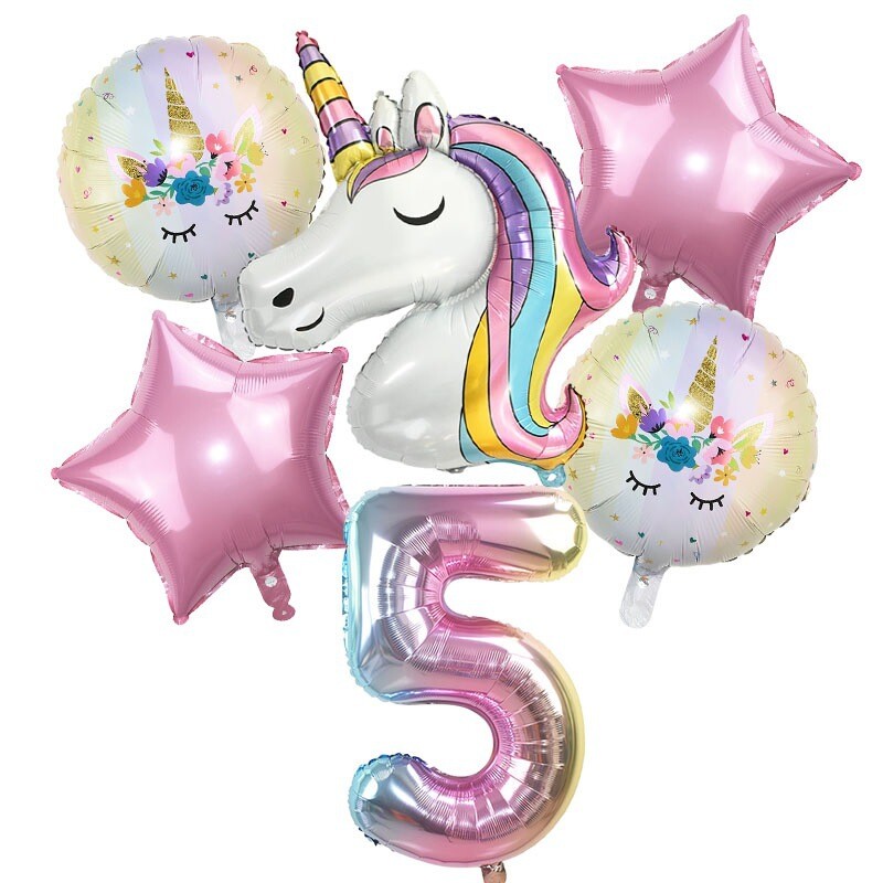 1 set de baloane cu unicorn curcubeu de 32 inch cu numere de baloane din folie pentru primii copii cu tema de unicorn, decorațiuni pentru petrecerea de naștere, globuri pentru baby shower