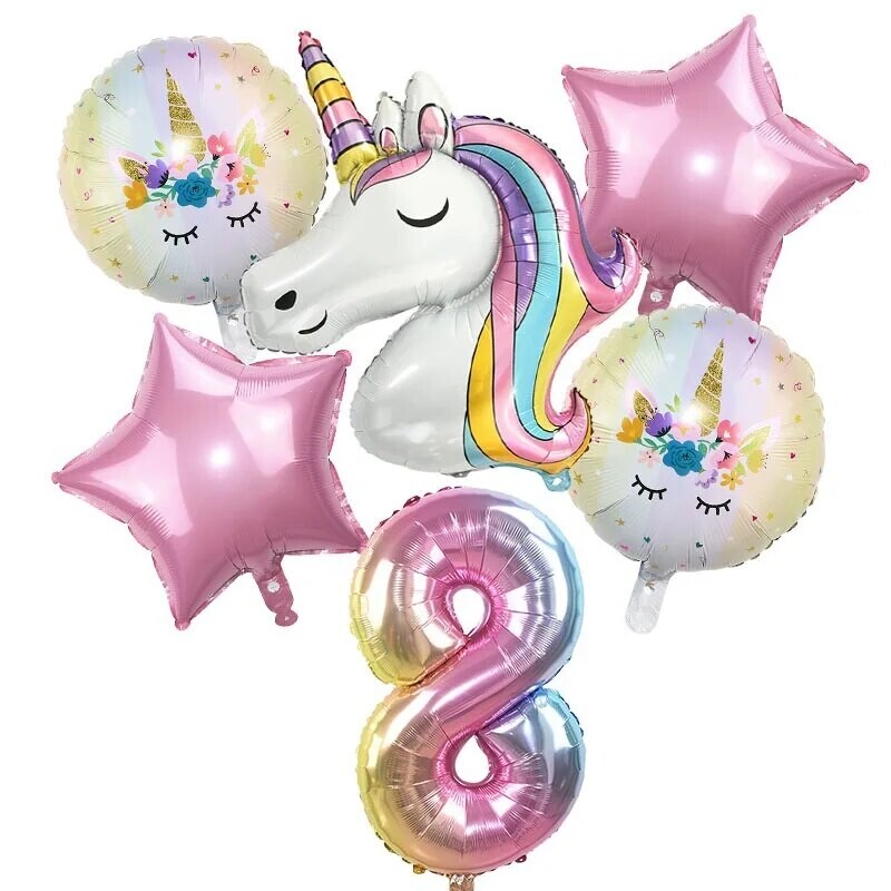 1 set de baloane cu unicorn curcubeu de 32 inch cu numere de baloane din folie pentru primii copii cu tema de unicorn, decorațiuni pentru petrecerea de naștere, globuri pentru baby shower