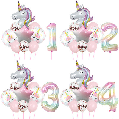 10 buc/set de baloane pentru petrecere cu unicorn curcubeu, 40 inch, culoare gradient, baloane digitale din folie pentru petrecerea de aniversare a copiilor, decor pentru baby shower