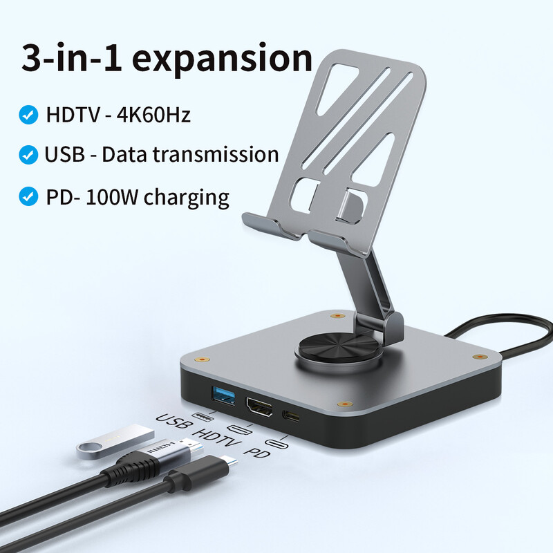 3-u-1 USB-C priključna stanica, priključna stanica s prekidačem Type-C s 4K60Hz HDMI USB PD100W, pogodna za mobilne telefone, prijenosna računala i prekidač