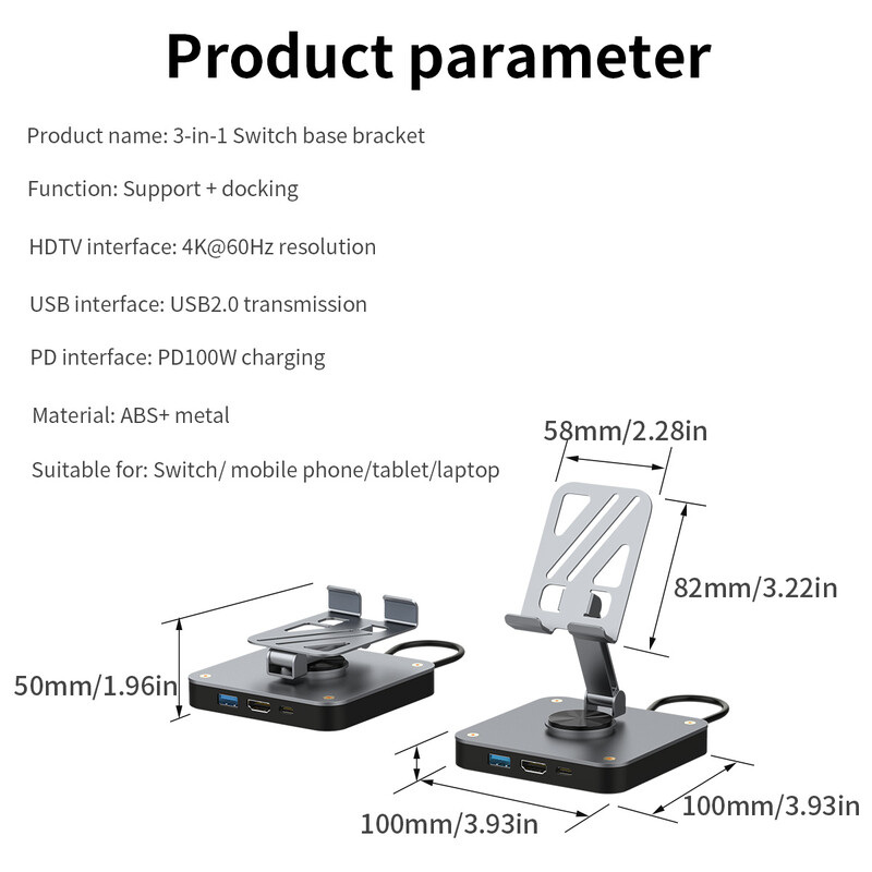 3-u-1 USB-C priključna stanica, priključna stanica s prekidačem Type-C s 4K60Hz HDMI USB PD100W, pogodna za mobilne telefone, prijenosna računala i prekidač