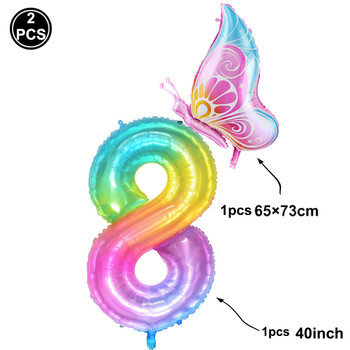 40 ιντσών Big Rainbow Number 7 Balloon Butterfly Foil Balloons 7th Birthday Party Διακοσμήσεις για κορίτσια Baby Shower Party Διακόσμηση με μπαλόνι