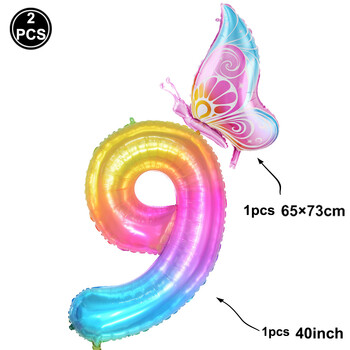 40 ιντσών Big Rainbow Number 7 Balloon Butterfly Foil Balloons 7th Birthday Party Διακοσμήσεις για κορίτσια Baby Shower Party Διακόσμηση με μπαλόνι