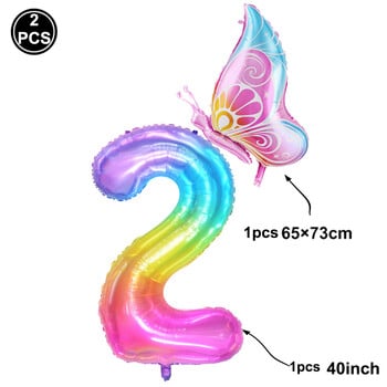 40 ιντσών Big Rainbow Number 7 Balloon Butterfly Foil Balloons 7th Birthday Party Διακοσμήσεις για κορίτσια Baby Shower Party Διακόσμηση με μπαλόνι