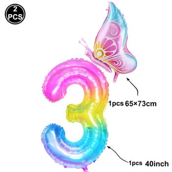 40 ιντσών Big Rainbow Number 7 Balloon Butterfly Foil Balloons 7th Birthday Party Διακοσμήσεις για κορίτσια Baby Shower Party Διακόσμηση με μπαλόνι