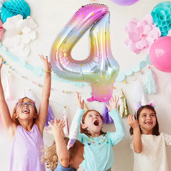 40 ιντσών Rainbow Color Number Foil Balloon 0-9 Digit Unicorn Theme Birthday Party Balloon Kids 1st Globos Baby Shower Decoration