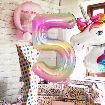 40 ιντσών Rainbow Color Number Foil Balloon 0-9 Digit Unicorn Theme Birthday Party Balloon Kids 1st Globos Baby Shower Decoration