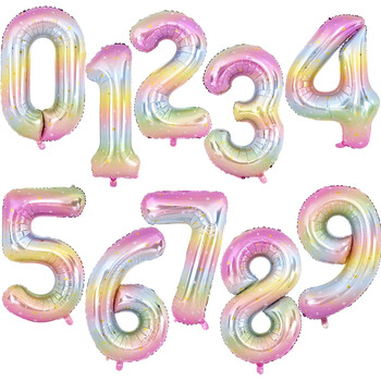 40 ιντσών Rainbow Color Number Foil Balloon 0-9 Digit Unicorn Theme Birthday Party Balloon Kids 1st Globos Baby Shower Decoration