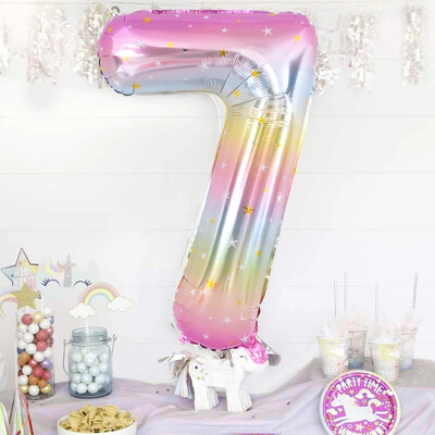 Balon din folie cu număr de culoare curcubeu de 40 inch, 0-9 cifre, cu temă unicorn, balon pentru petrecerea de aniversare pentru copii, decorarea primului Globos pentru Baby Shower