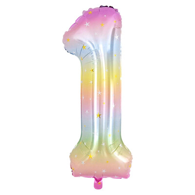 40 collu varavīksnes krāsas numura folijas balons 0–9 ciparu vienradzis tēmas dzimšanas dienas ballītes balons bērniem ar 1. globusu bērnu dušas rotājumu