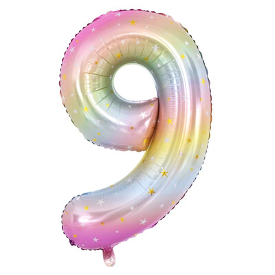 40 collu varavīksnes krāsas numura folijas balons 0–9 ciparu vienradzis tēmas dzimšanas dienas ballītes balons bērniem ar 1. globusu bērnu dušas rotājumu