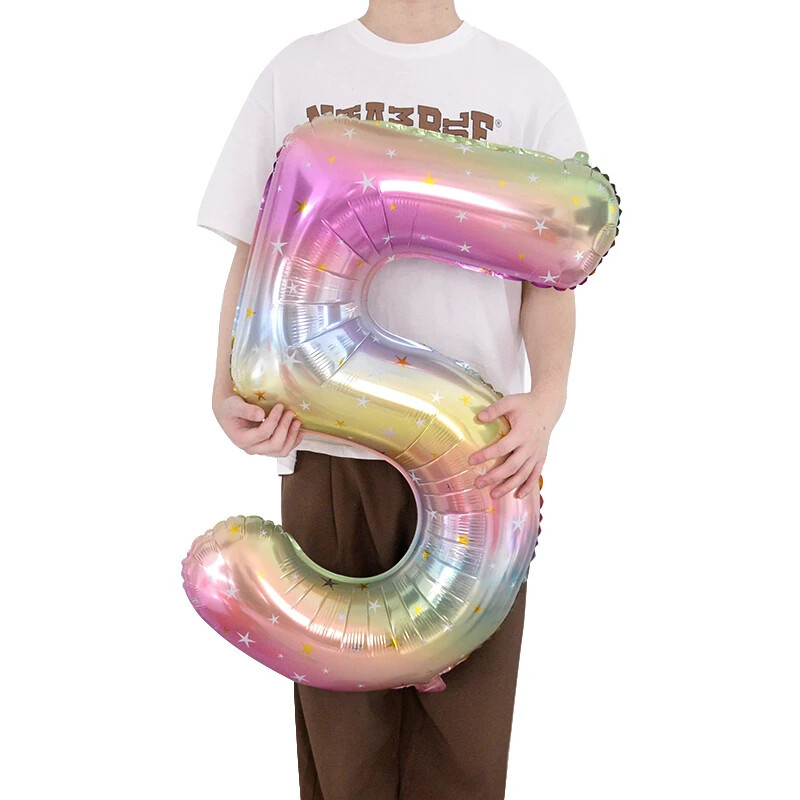 40 collu varavīksnes krāsas numura folijas balons 0–9 ciparu vienradzis tēmas dzimšanas dienas ballītes balons bērniem ar 1. globusu bērnu dušas rotājumu