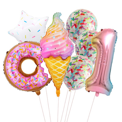 Candy Donut fagylalt fólia lufi színes konfetti ballonnal 1 2 3 4 5 6 7 8 9 éves gyerekek születésnapi parti babazuhany dekorációval