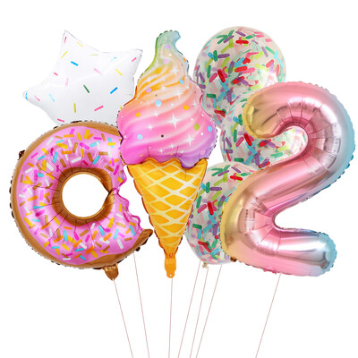 Candy Donut fagylalt fólia lufi színes konfetti ballonnal 1 2 3 4 5 6 7 8 9 éves gyerekek születésnapi parti babazuhany dekorációval
