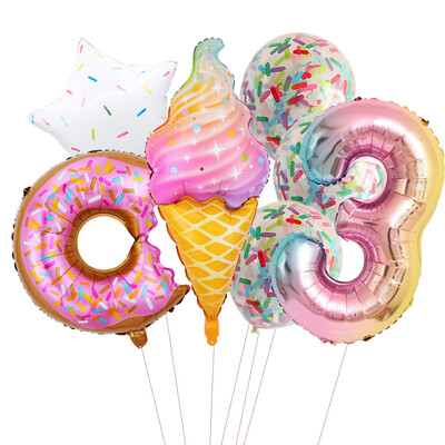 Candy Donut fagylalt fólia lufi színes konfetti ballonnal 1 2 3 4 5 6 7 8 9 éves gyerekek születésnapi parti babazuhany dekorációval
