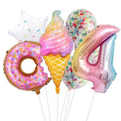 Candy Donut fagylalt fólia lufi színes konfetti ballonnal 1 2 3 4 5 6 7 8 9 éves gyerekek születésnapi parti babazuhany dekorációval