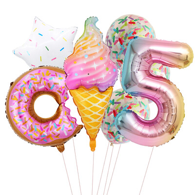 Candy Donut fagylalt fólia lufi színes konfetti ballonnal 1 2 3 4 5 6 7 8 9 éves gyerekek születésnapi parti babazuhany dekorációval