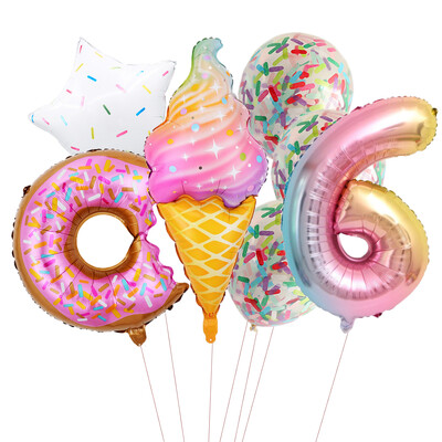 Candy Donut fagylalt fólia lufi színes konfetti ballonnal 1 2 3 4 5 6 7 8 9 éves gyerekek születésnapi parti babazuhany dekorációval