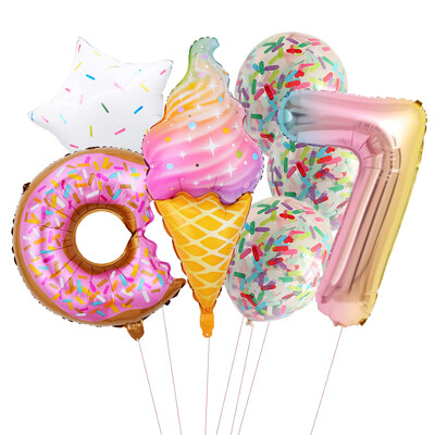 Candy Donut fagylalt fólia lufi színes konfetti ballonnal 1 2 3 4 5 6 7 8 9 éves gyerekek születésnapi parti babazuhany dekorációval